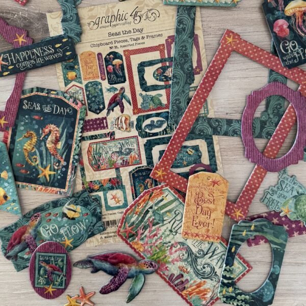 Graphic 45 - Seas The Day Collection - Chipboard Pieces - Tags & Frames