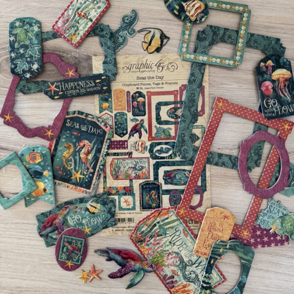 Graphic 45 - Seas The Day Collection - Chipboard Pieces - Tags & Frames