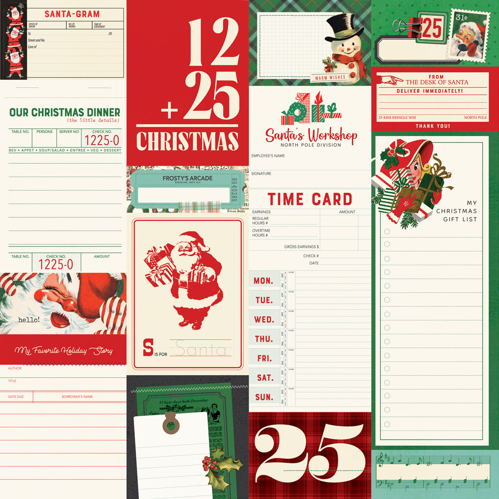 Simple Stories - Simple Vintage Holly Jolly Collection - 12 x 12 Double Sided Paper - Journal Elements