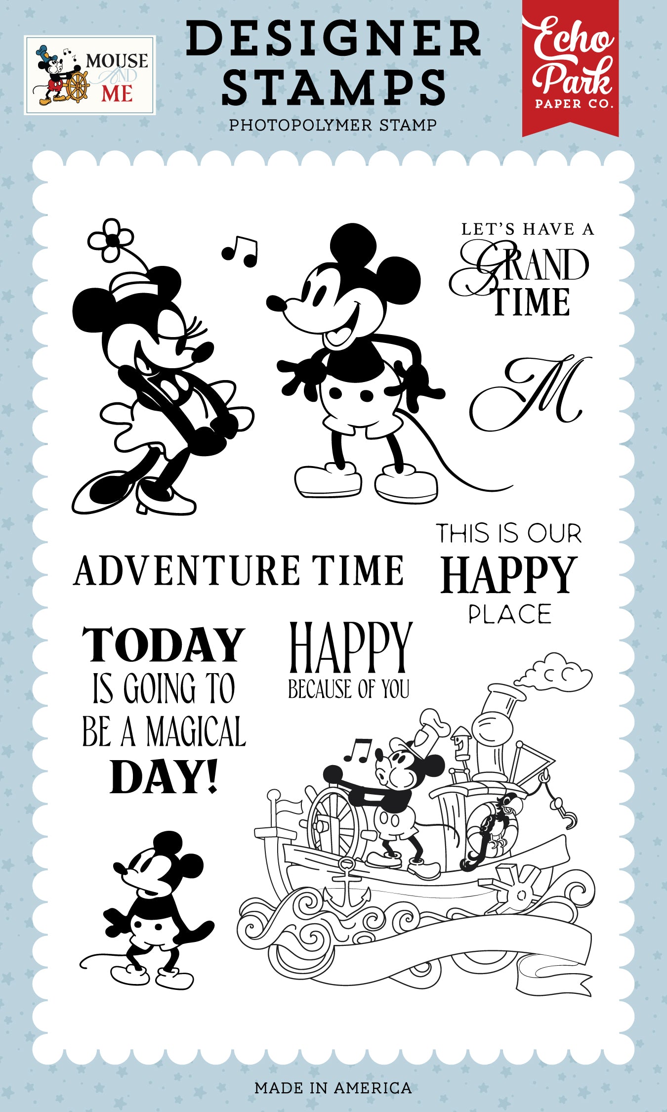 Echo Park - Mouse And Me Collection - Designer Stamps -Retro Mouse Pal Stamp Set