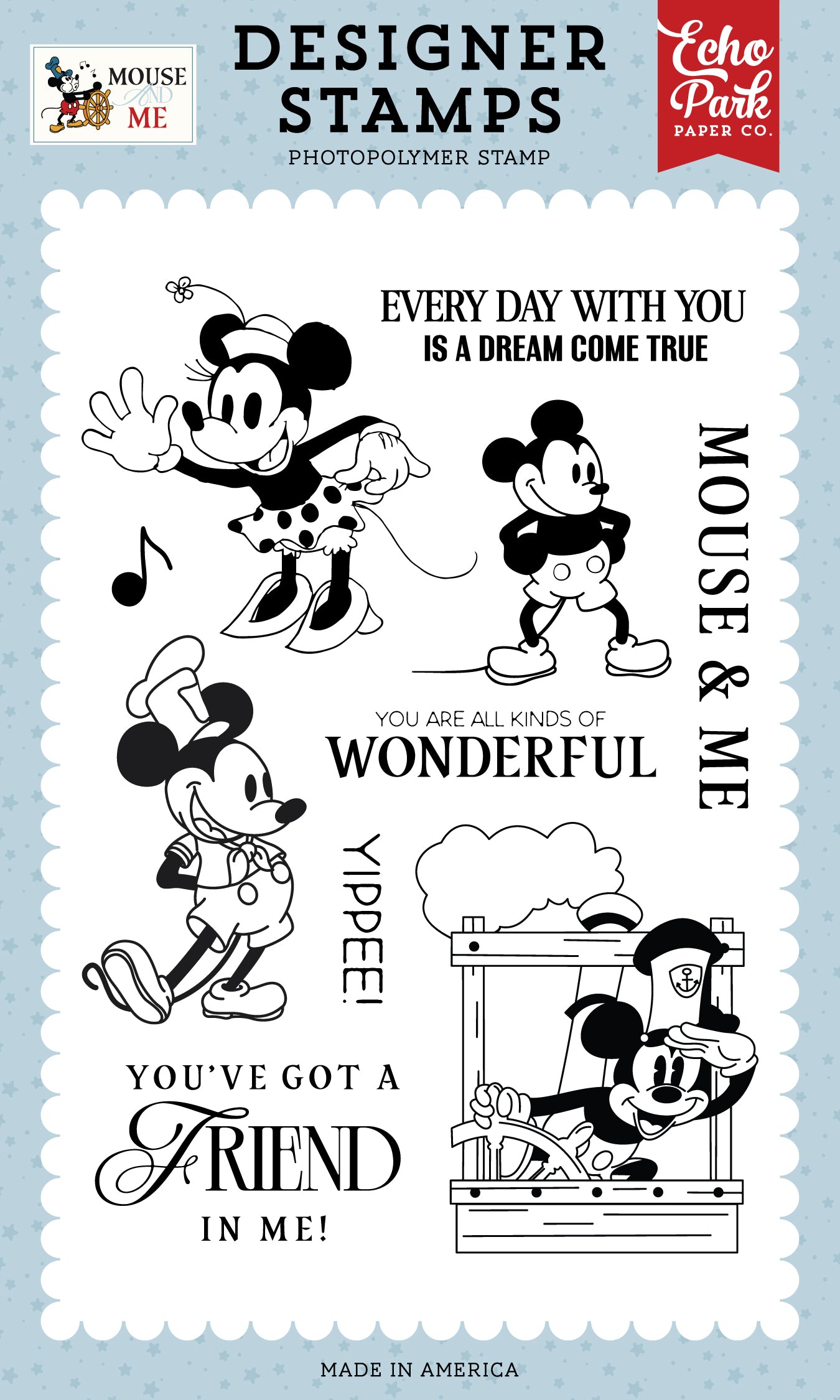 Echo Park - Mouse And Me Collection - Designer Stamps - Vintage Mouse Sweetheart Stamp Set