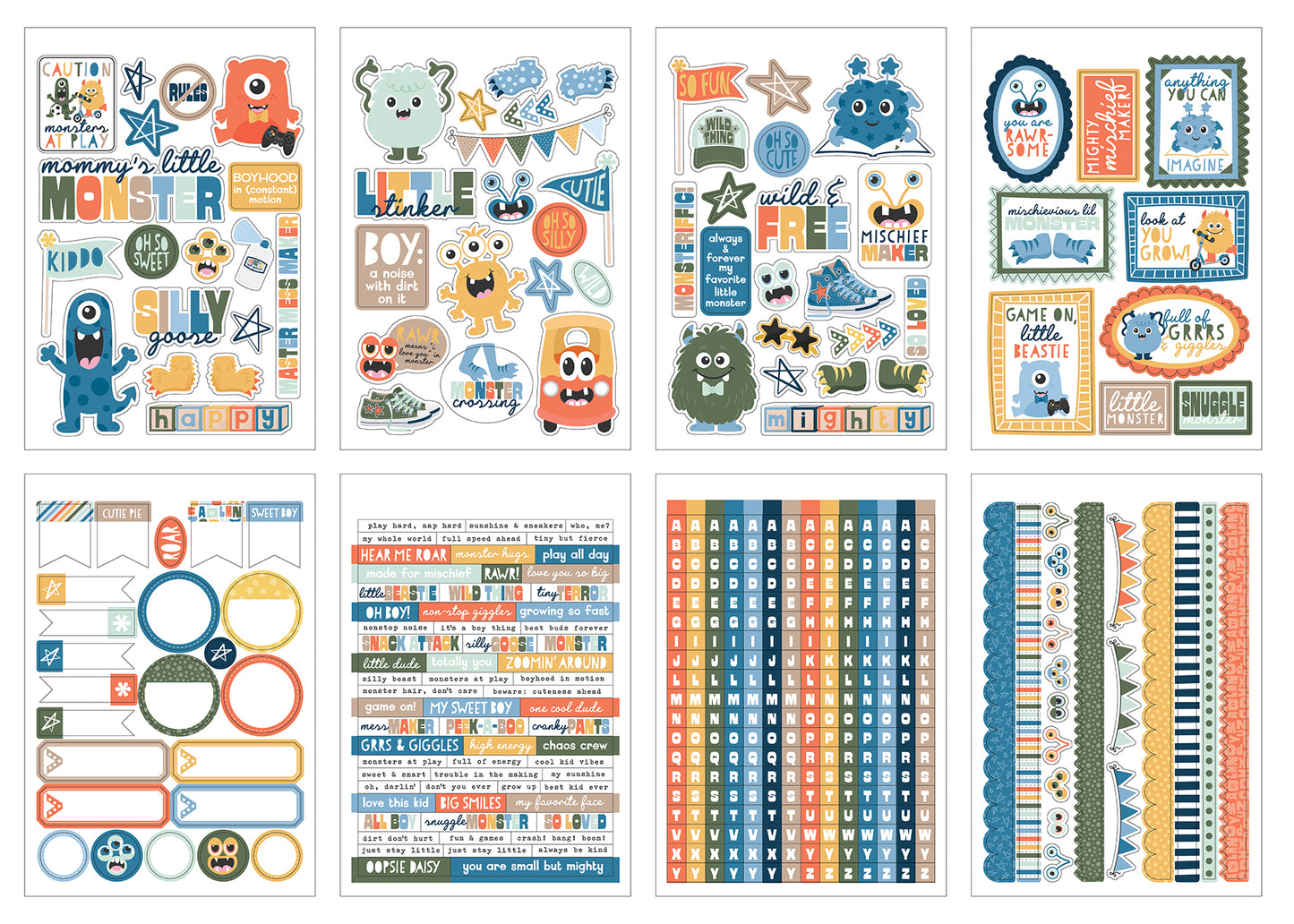 Collection of colorful stickers with various designs on a white background