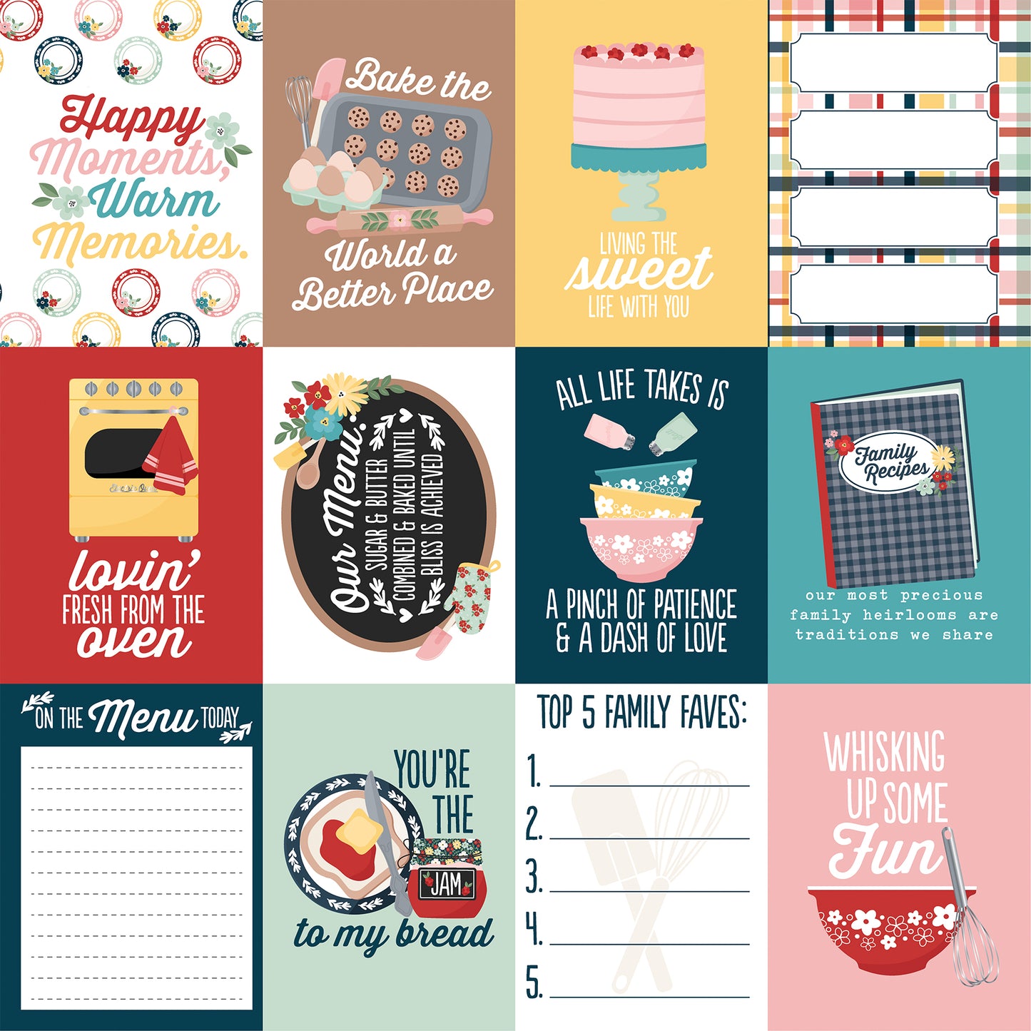 Echo Park - Mom's Kitchen Collection - 12 x 12 Double Sided Paper -3 x 4 Journaling Cards