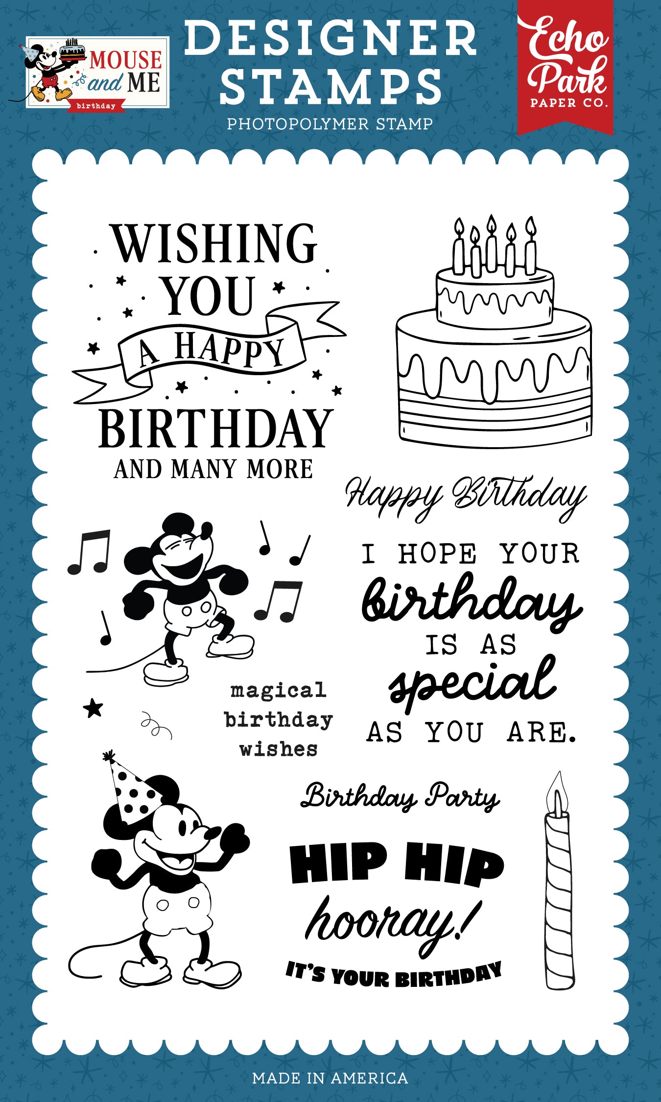 Echo Park - Mouse And Me Birthday Collection - Clear Photopolymer Stamps - Birthday Party Mouse