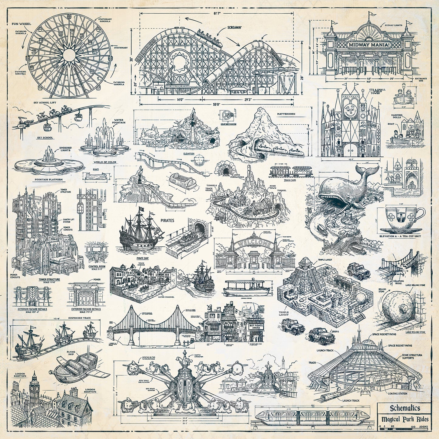 49 and Market - Mouse And Co Collection - 12 x 12 Double Sided Paper - Park Blueprint