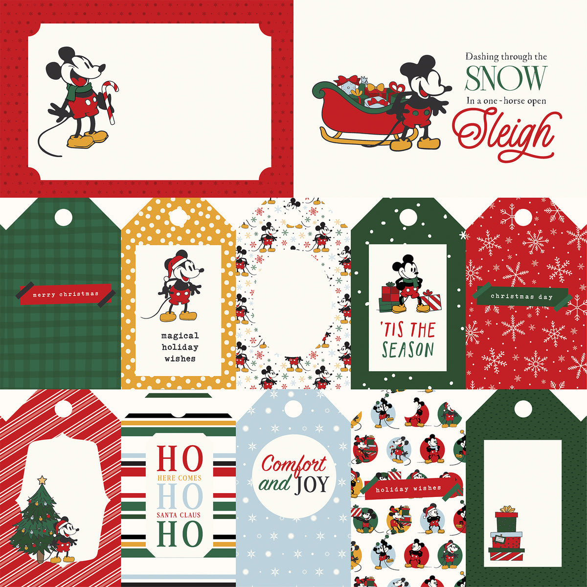 Echo Park - Mouse And Me Christmas Collection - 12 x 12 Double Sided Paper - Multi Journaling Cards