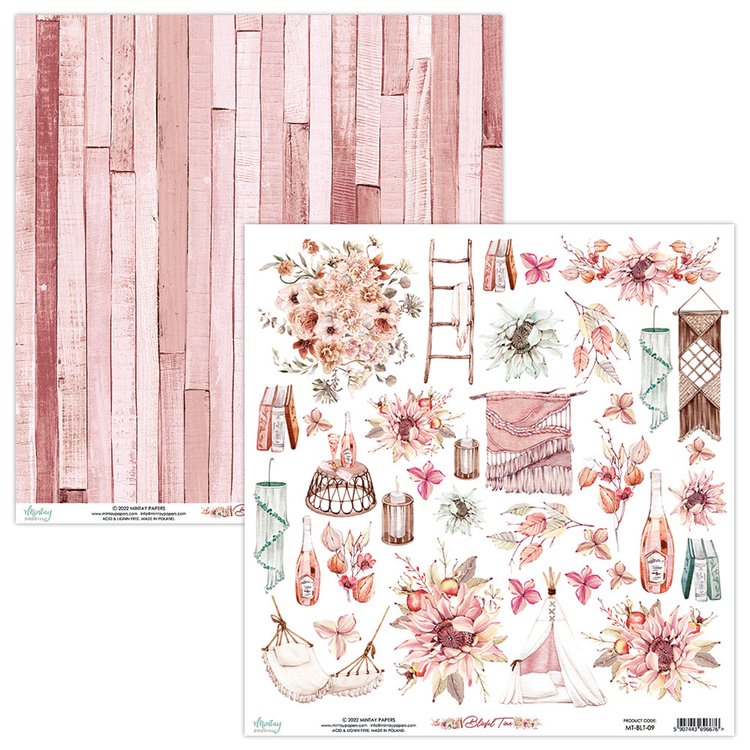 Mintay Papers - Blissful Time Collection - 12 x 12 Double Sided Paper - Sheet 09 - Elements