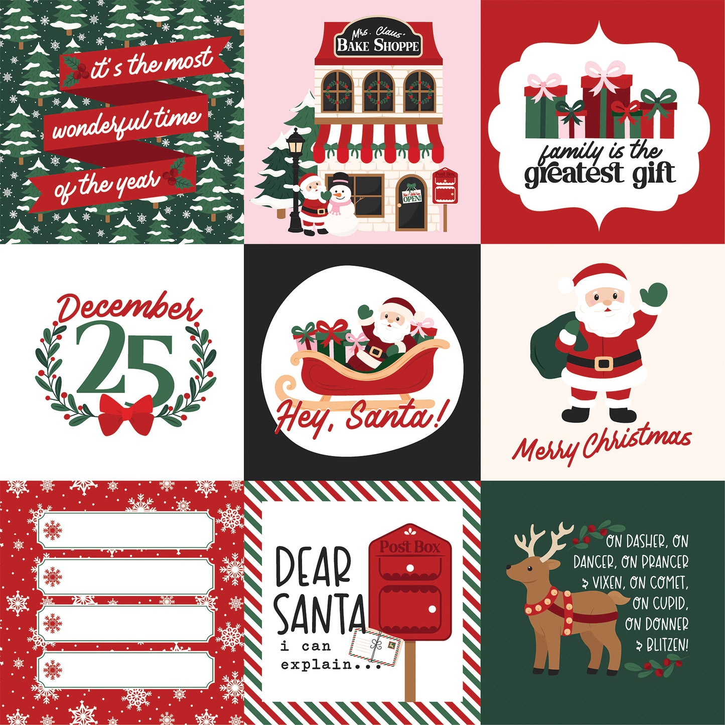 Echo Park -North Pole Christmas Collection - 12 x 12 Double Sided Paper - 4x4 Journaling Cards