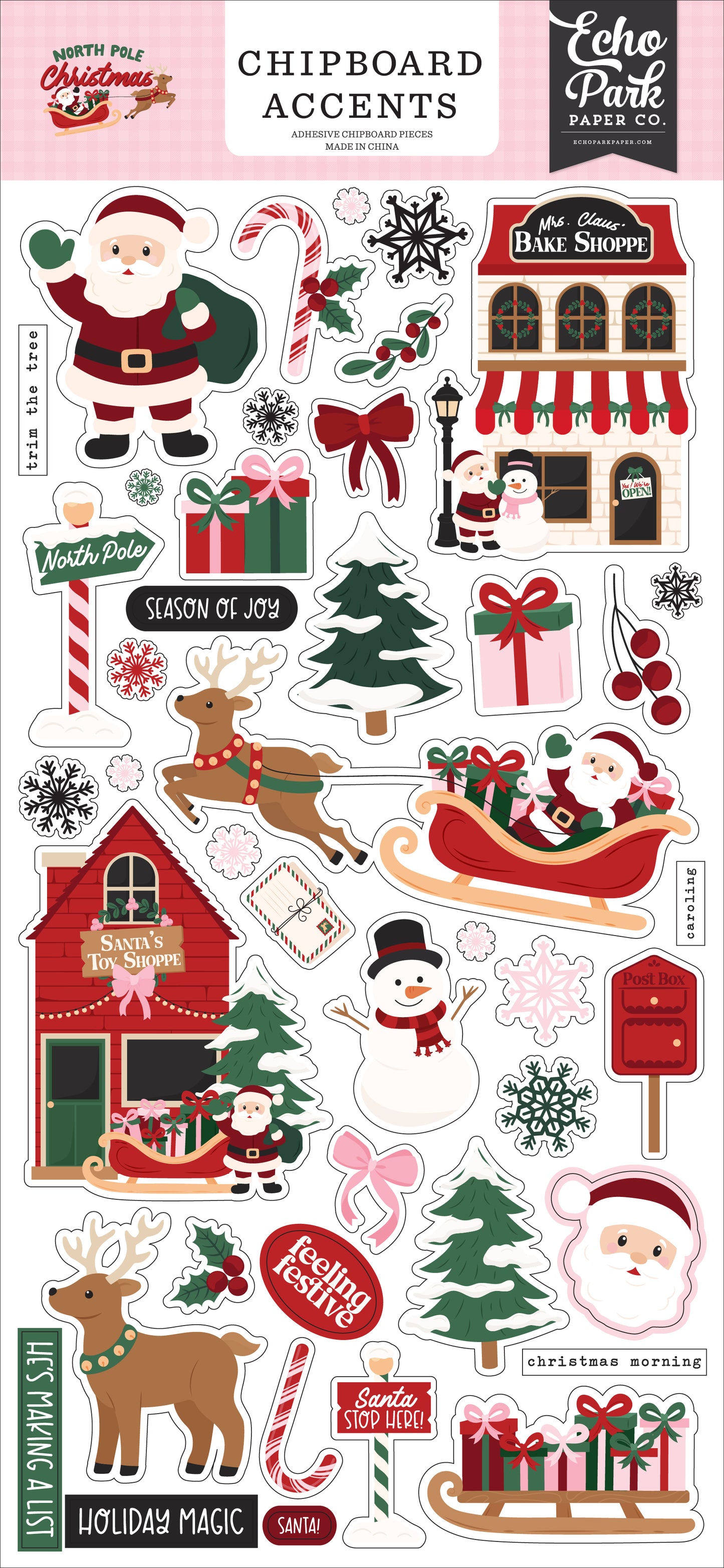 Echo Park -North Pole Christmas Collection - 6x13 Chipboard Accents