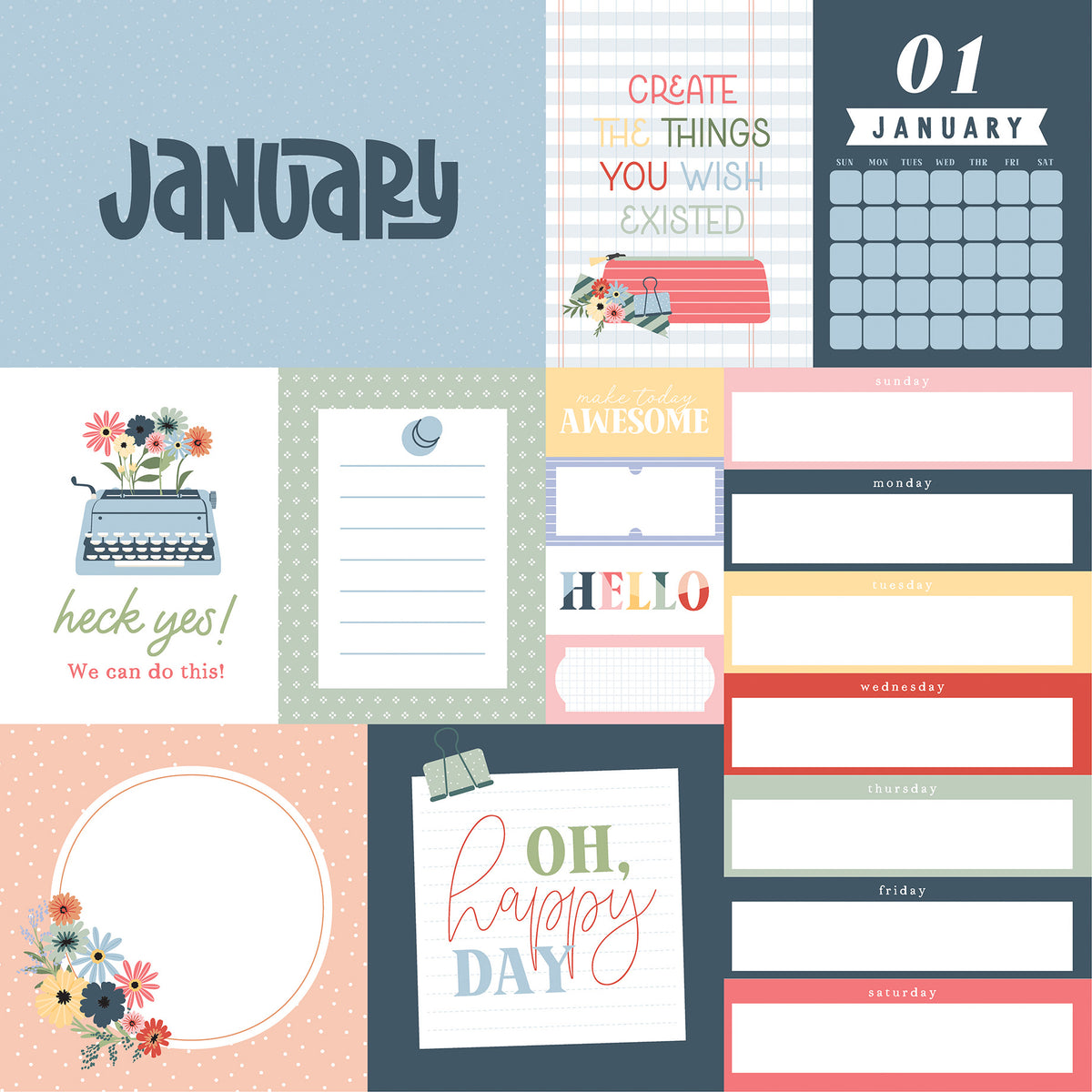 Echo Park - One Day At A Time Collection - 12 x 12 Double-Sided Paper - January