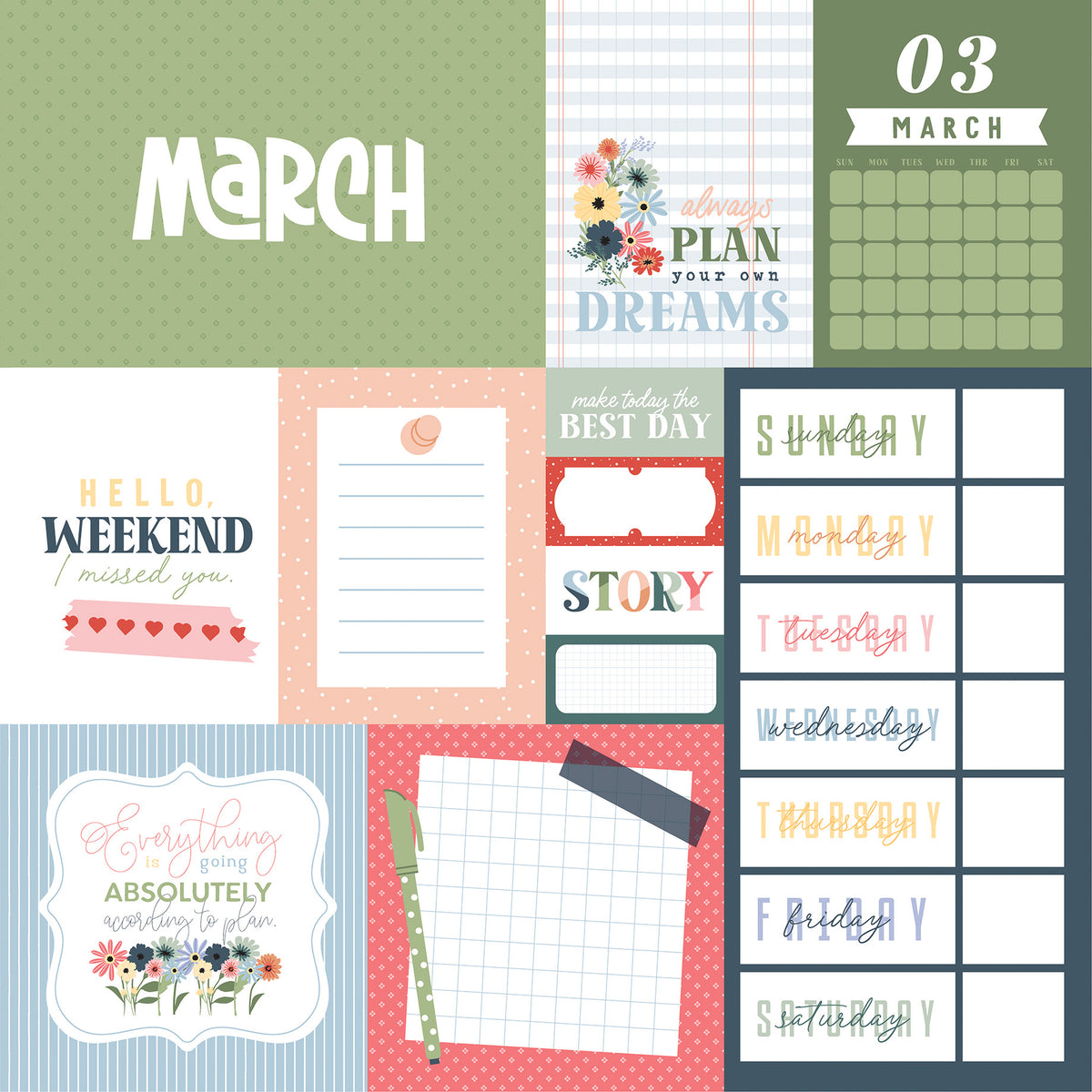 Echo Park - One Day At A Time Collection - 12 x 12 Double-Sided Paper - March