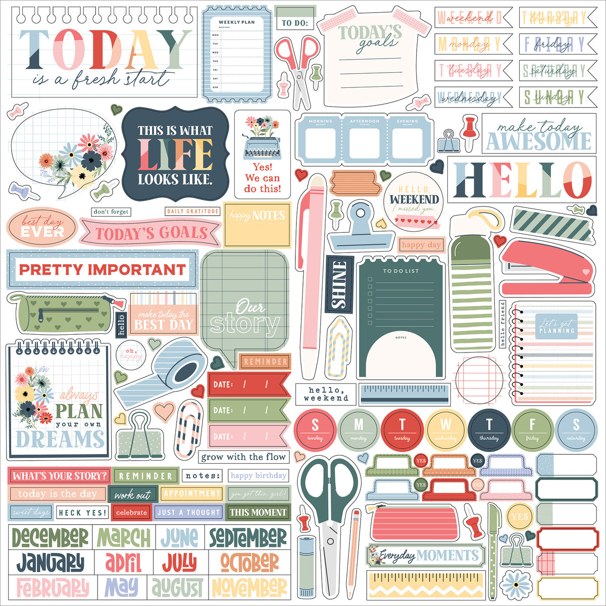 Echo Park - One Day At A Time Collection - Element Sticker Sheet