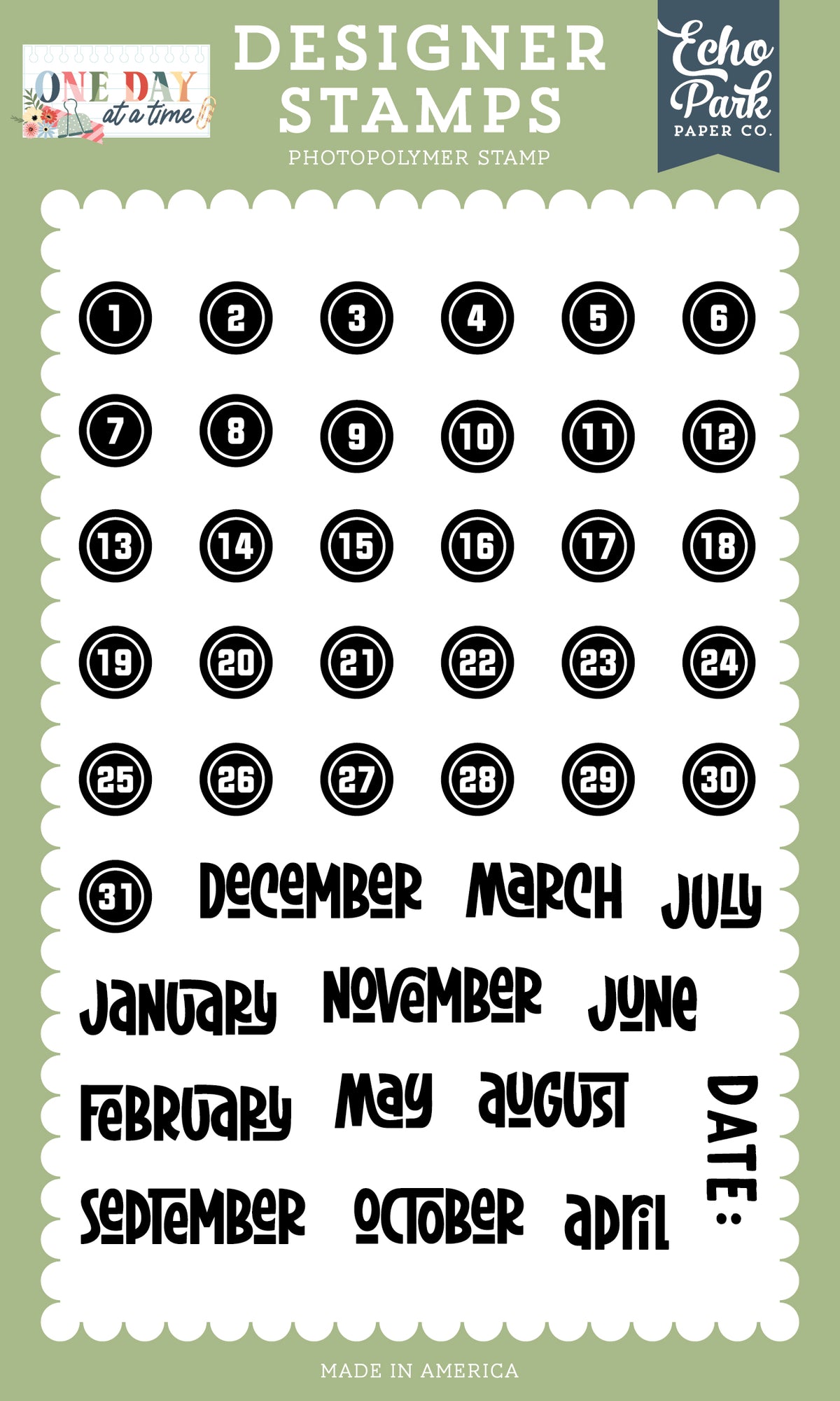 Echo Park - One Day At A Time Collection - Clear Photopolymer Stamps - Date