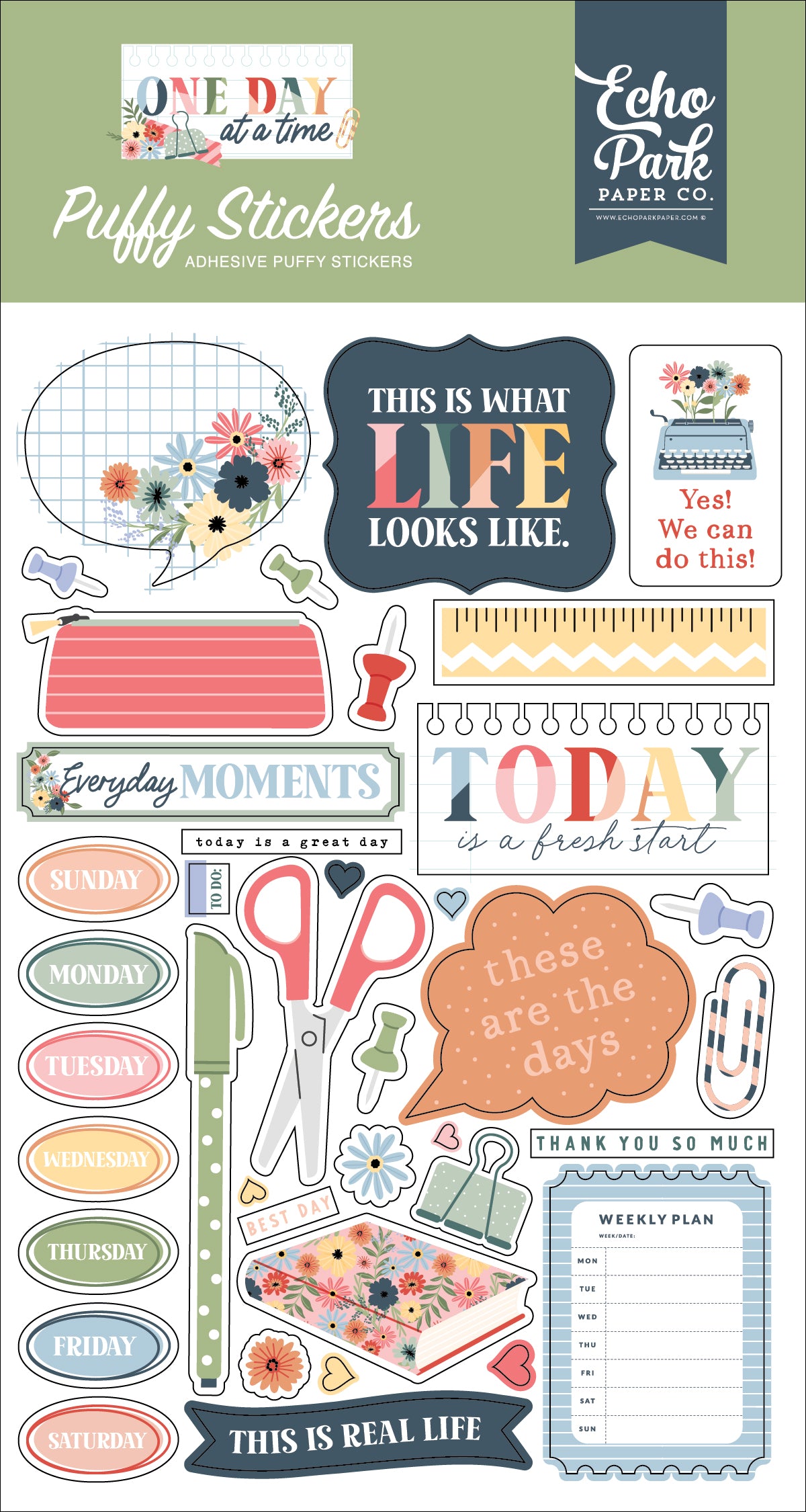 Echo Park - One Day At A Time Collection - Puffy Stickers