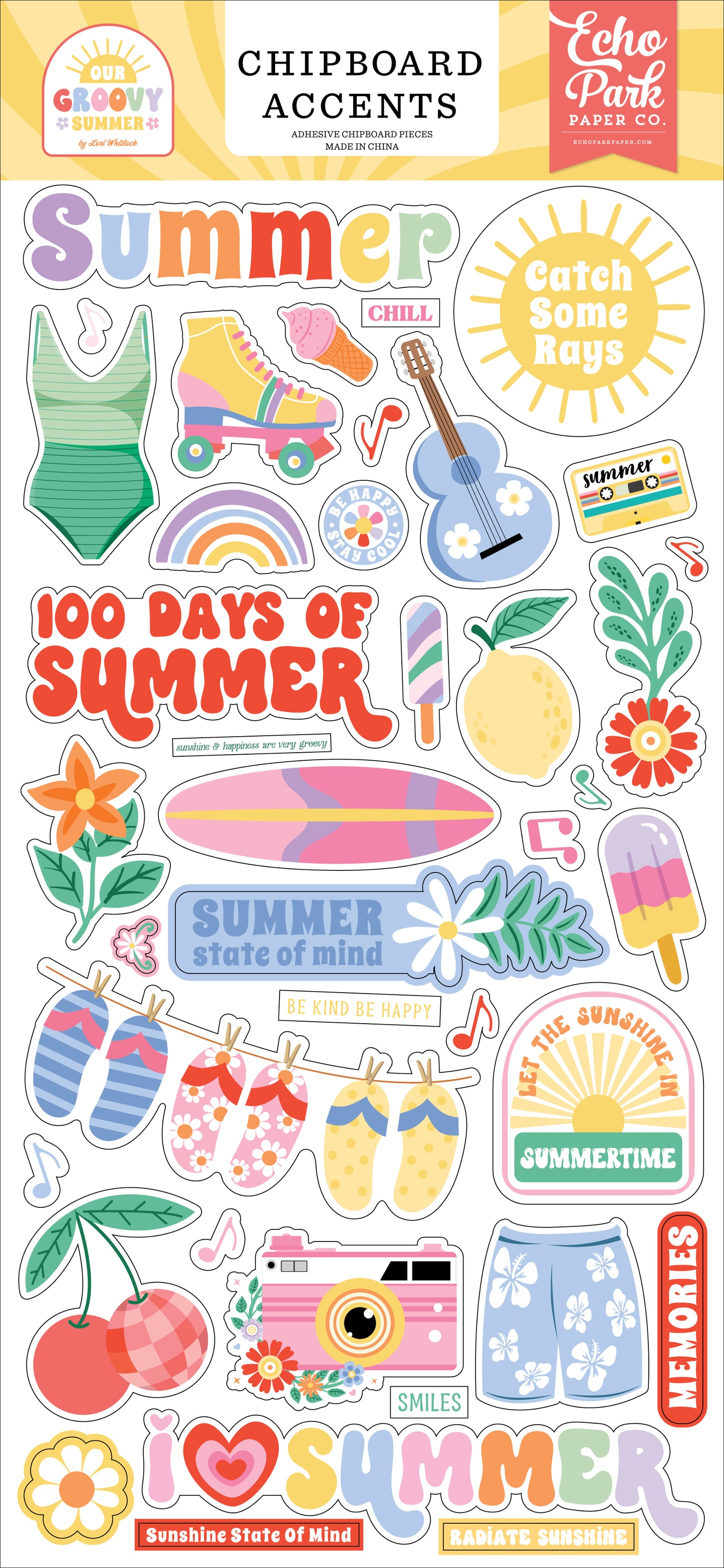 Echo Park - Our Groovy Summer Collection - Chipboard Accents