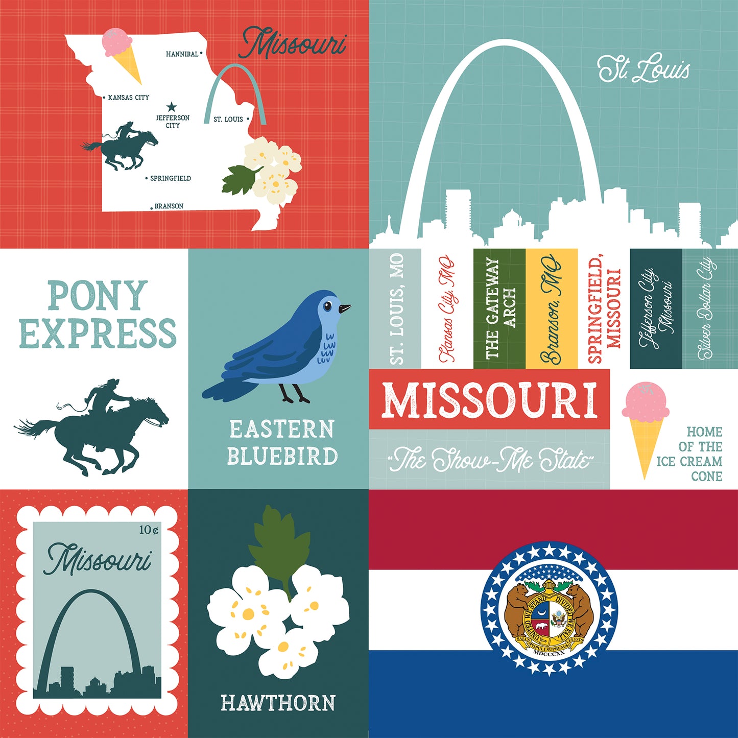 Echo Park - Our United States Collection - 12 x 12 Double Sided Paper - Missouri