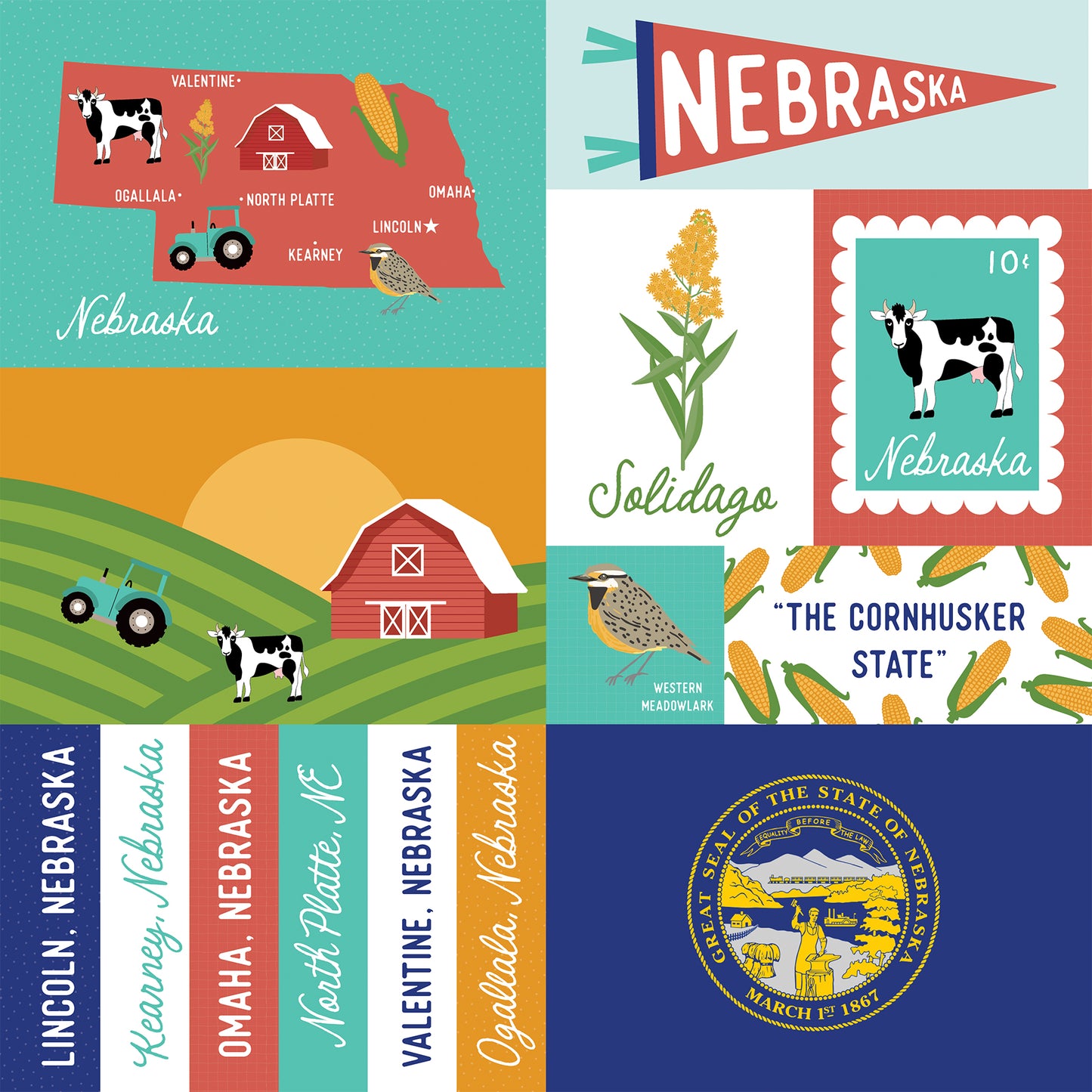 Echo Park - Our United States Collection - 12 x 12 Double Sided Paper - Nebraska