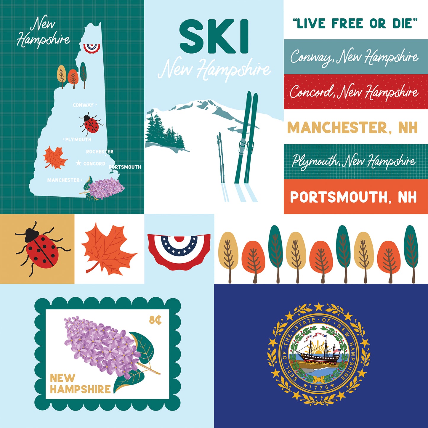 Echo Park - Our United States Collection - 12 x 12 Double Sided Paper - New Hampshire