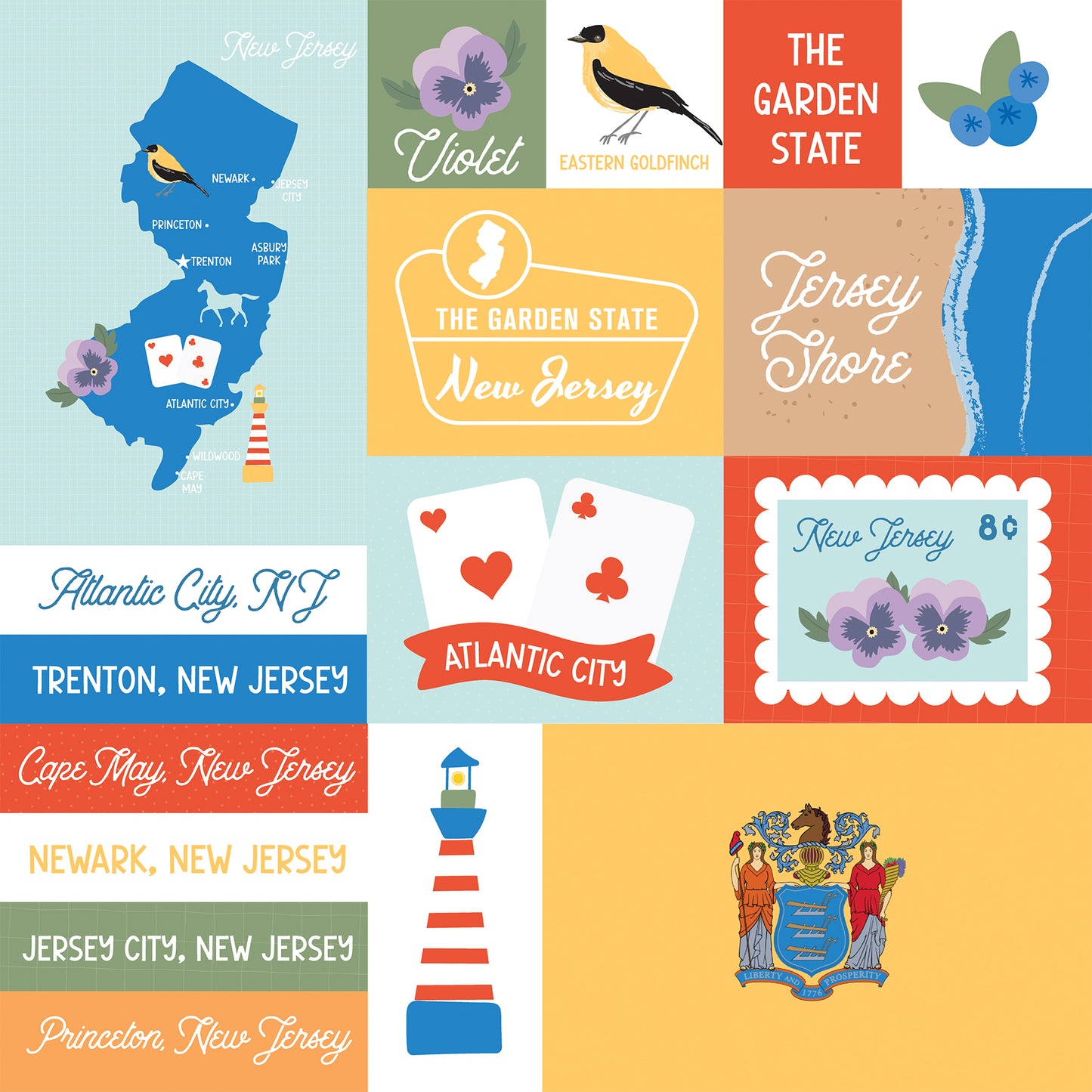 Echo Park - Our United States Collection - 12 x 12 Double Sided Paper - New Jersey