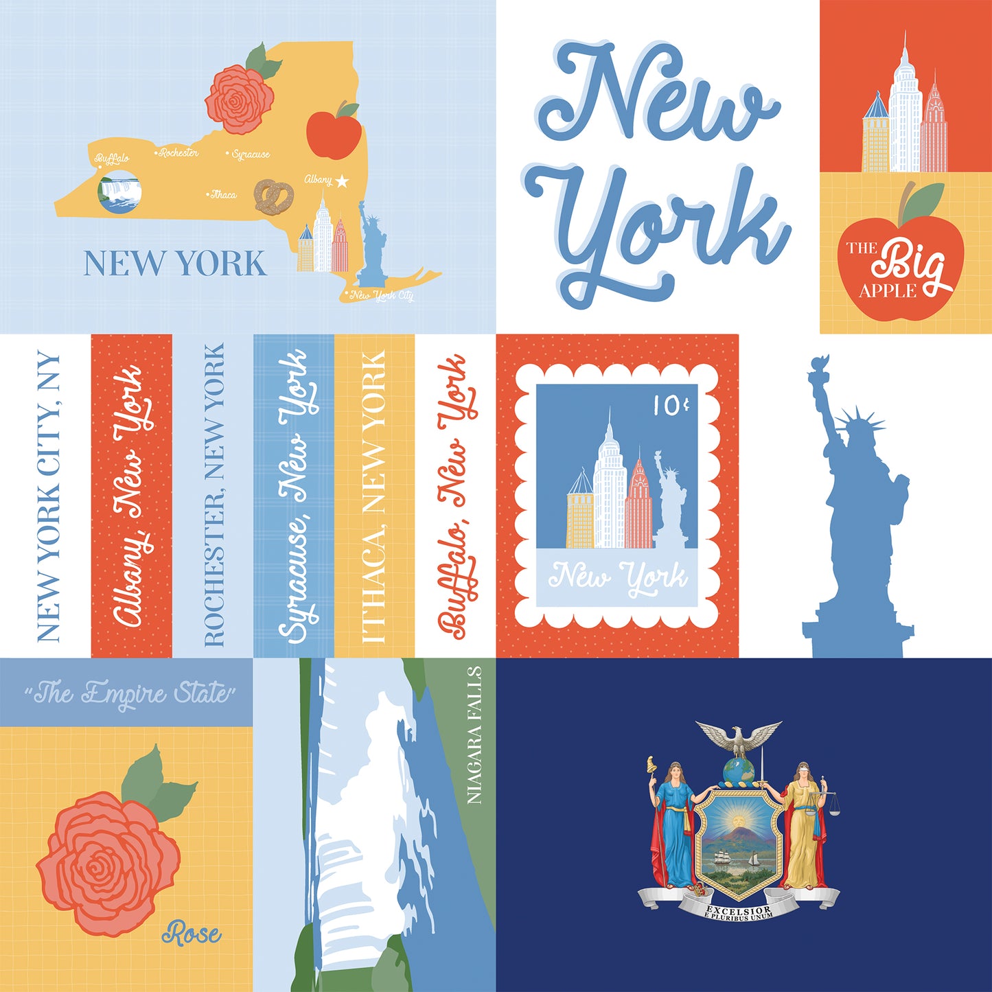 Echo Park - Our United States Collection - 12 x 12 Double Sided Paper - New York