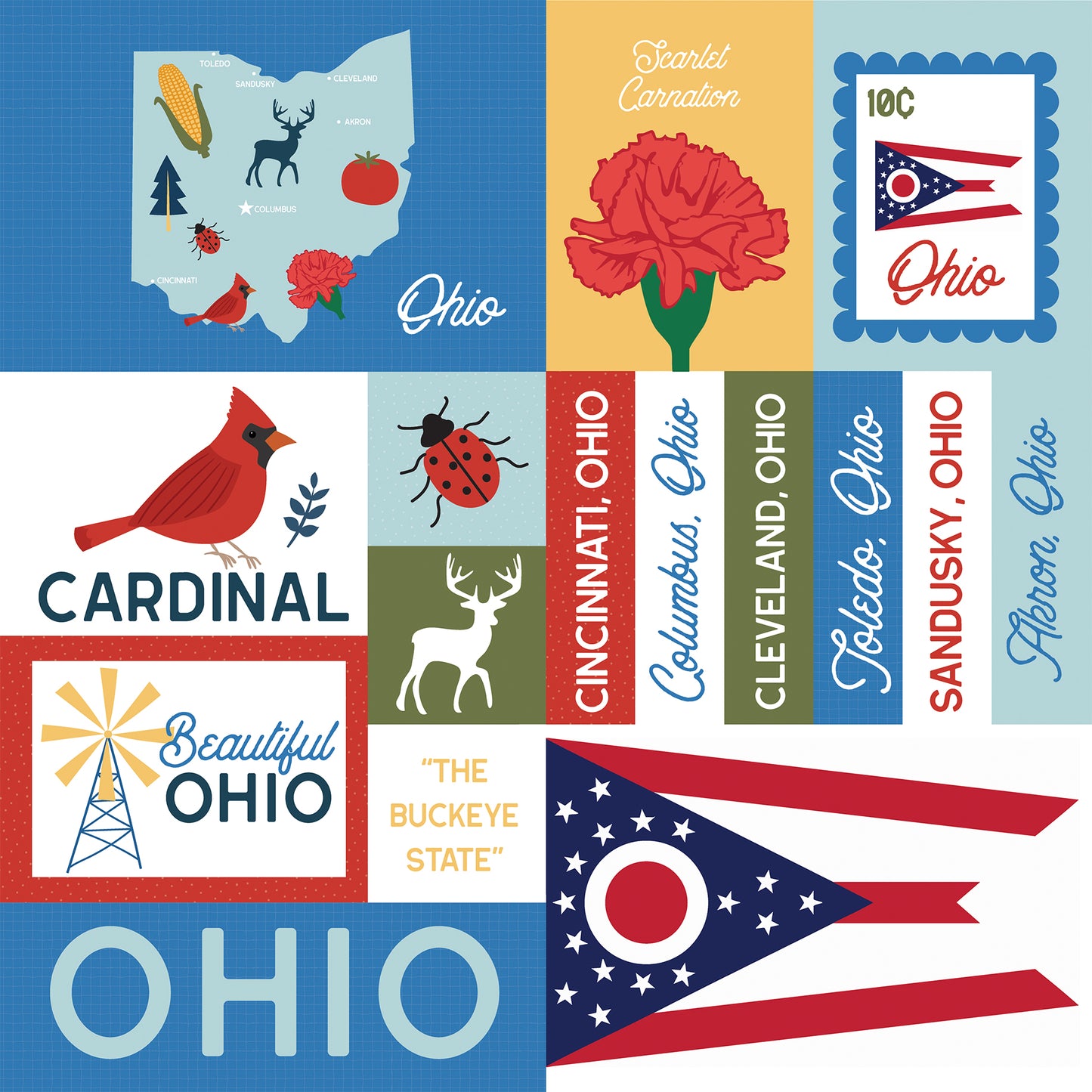 Echo Park - Our United States Collection - 12 x 12 Double Sided Paper - Ohio