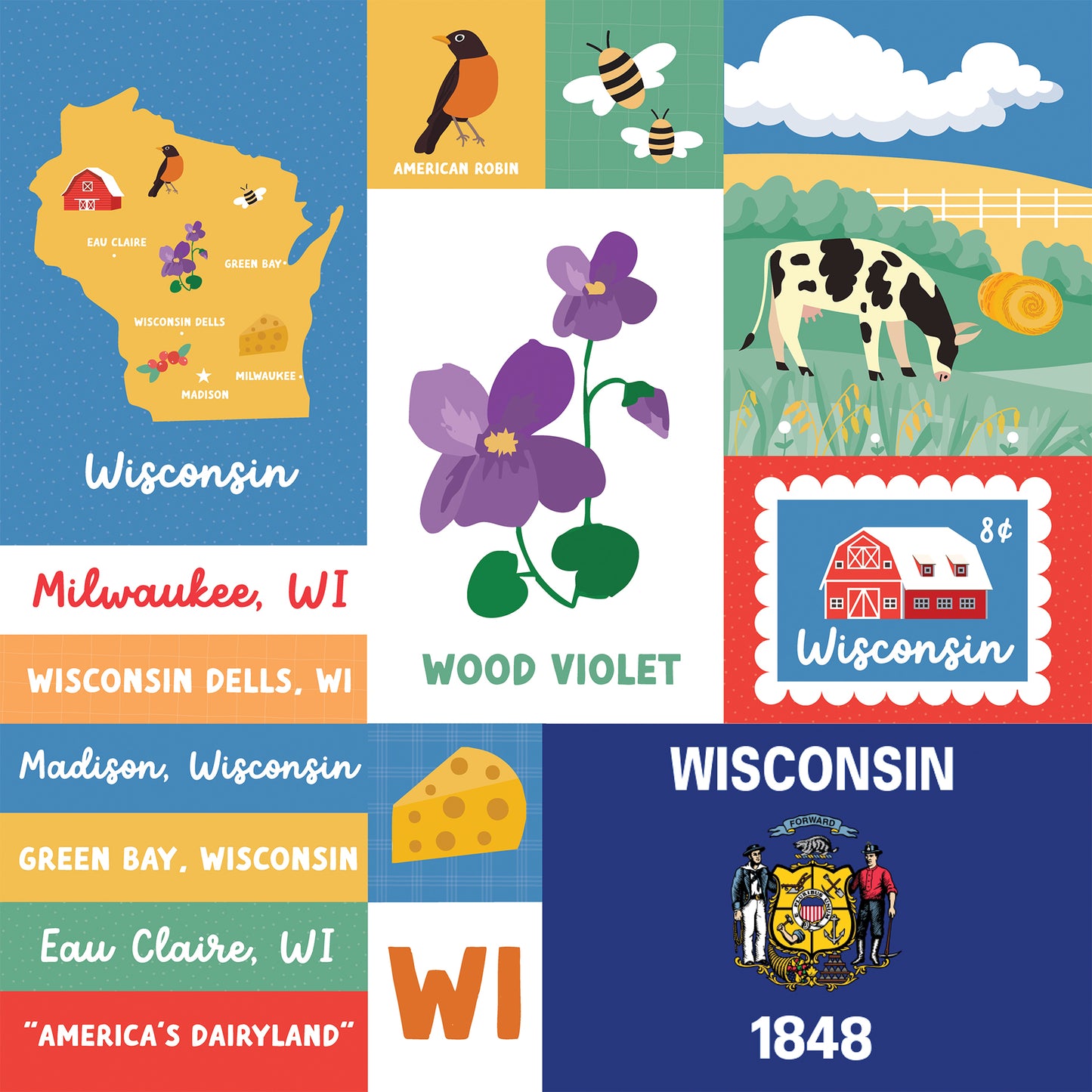 Echo Park - Our United States Collection - 12 x 12 Double Sided Paper - Wisconsin