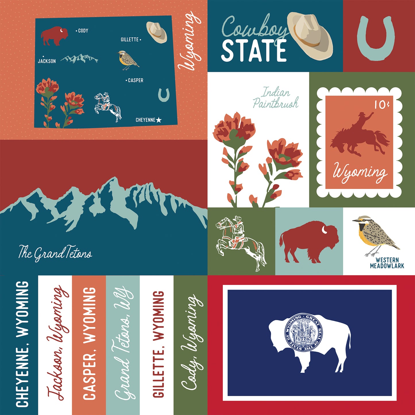 Echo Park - Our United States Collection - 12 x 12 Double Sided Paper - Wyoming