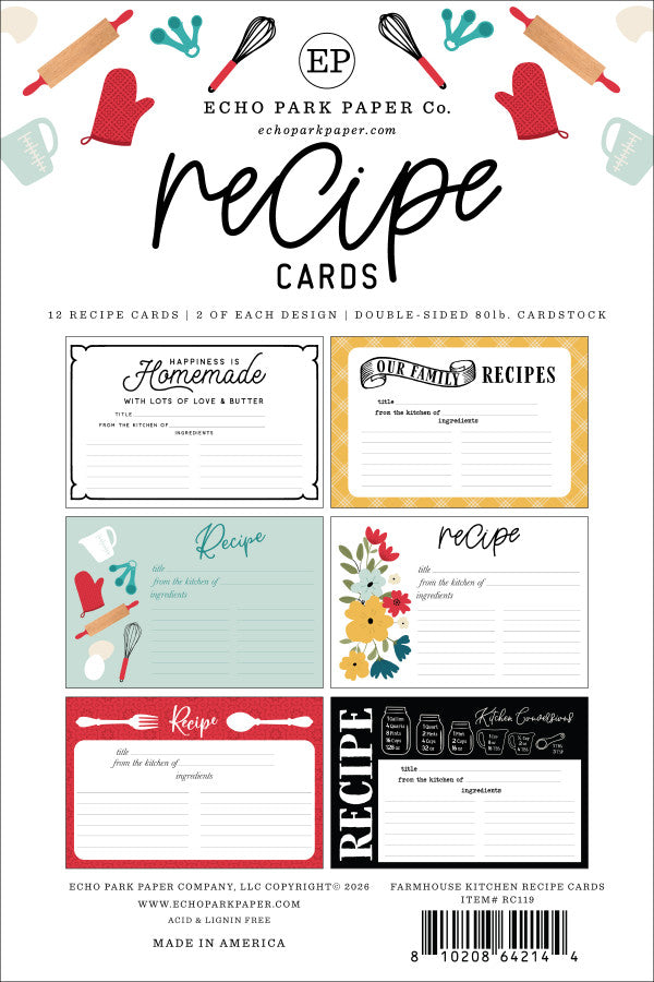 Echo Park - Farmhouse Kitchen Recipe Cards