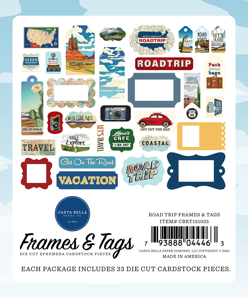 Carta Bella Paper - Road Trip Collection - Ephemera - Frames and Tags