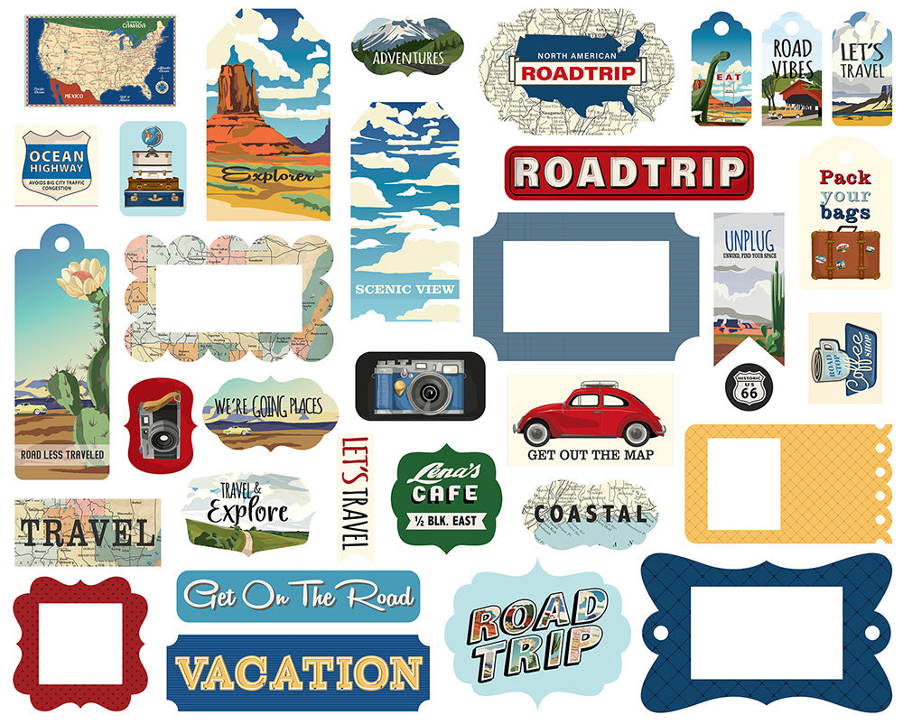 Carta Bella Paper - Road Trip Collection - Ephemera - Frames and Tags