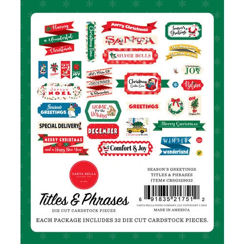 Carta Bella Paper - Seasons Greetings Collection - Christmas - Ephemera - Titles and Phrases