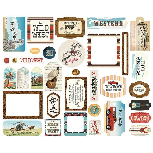 Carta Bella Paper - Cowboys Collection - Ephemera - Frames And Tags