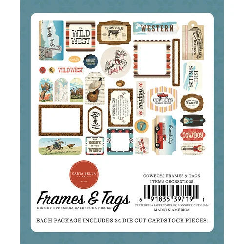Carta Bella Paper - Cowboys Collection - Ephemera - Frames And Tags