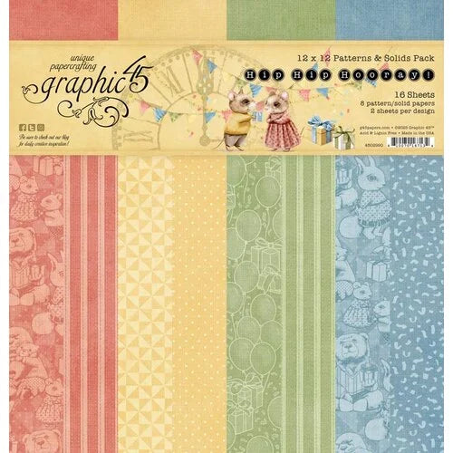 Graphic 45 - Hip Hip Hooray Collection - 12 x 12 Patterns And Solids Paper Pack
