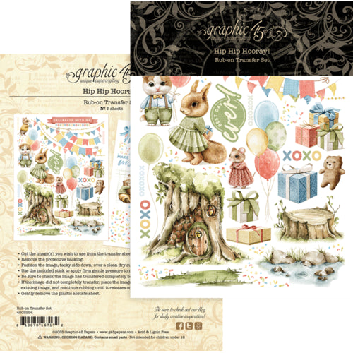 Graphic 45 - Hip Hip Hooray Collection - Rub-On Transfers