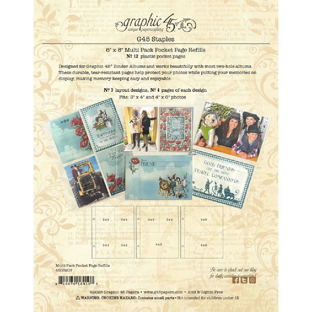 Graphic 45 - 6×8 Multi Pack Binder Album Pocket Page Refills