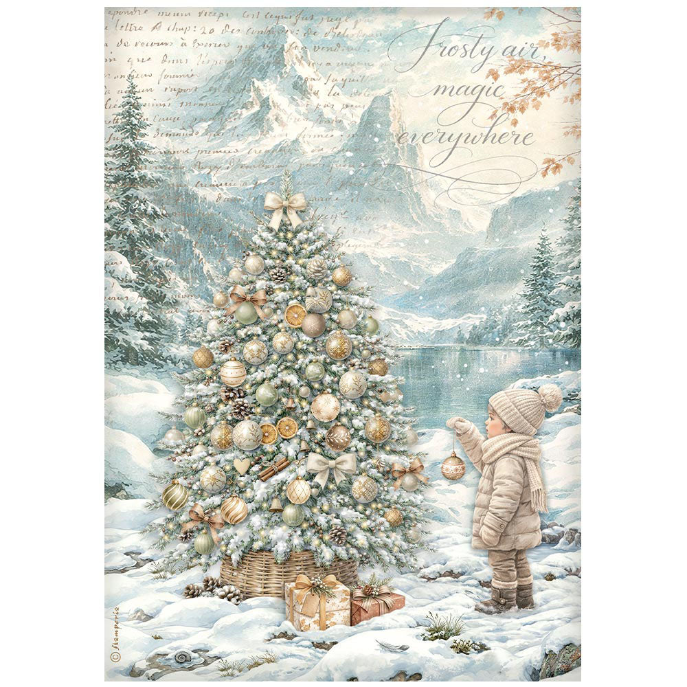 Stamperia - White Christmas Collection - A4 Rice Paper - Tree By The Lake