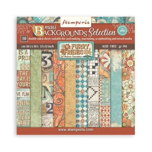 Stamperia - Furry Friends Collection - 12 x 12 Scrapbooking Paper Pad - Backgrounds