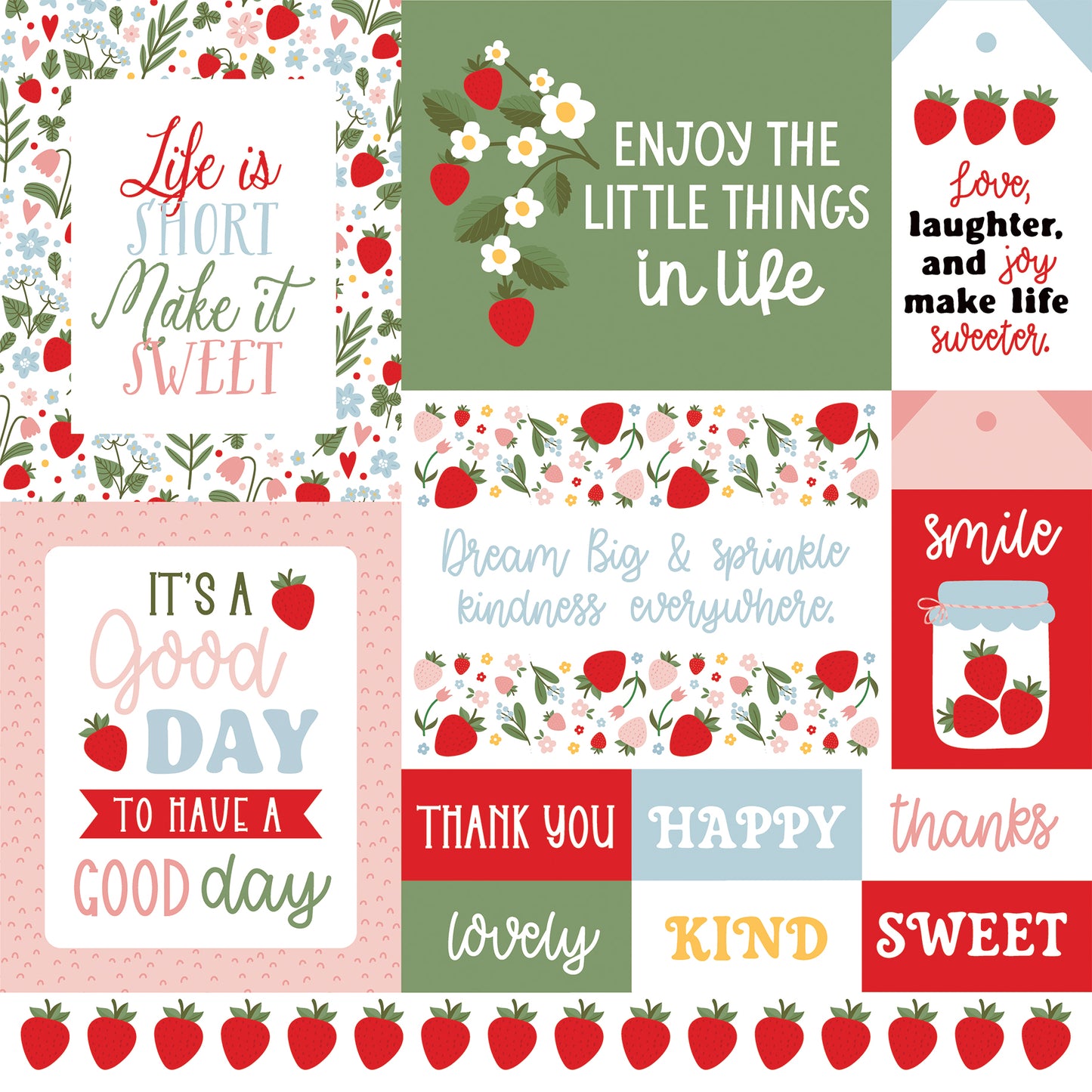 Echo Park - Strawberry Fields Collection - 12 x 12 Double Sided Paper - Multi Journaling Cards