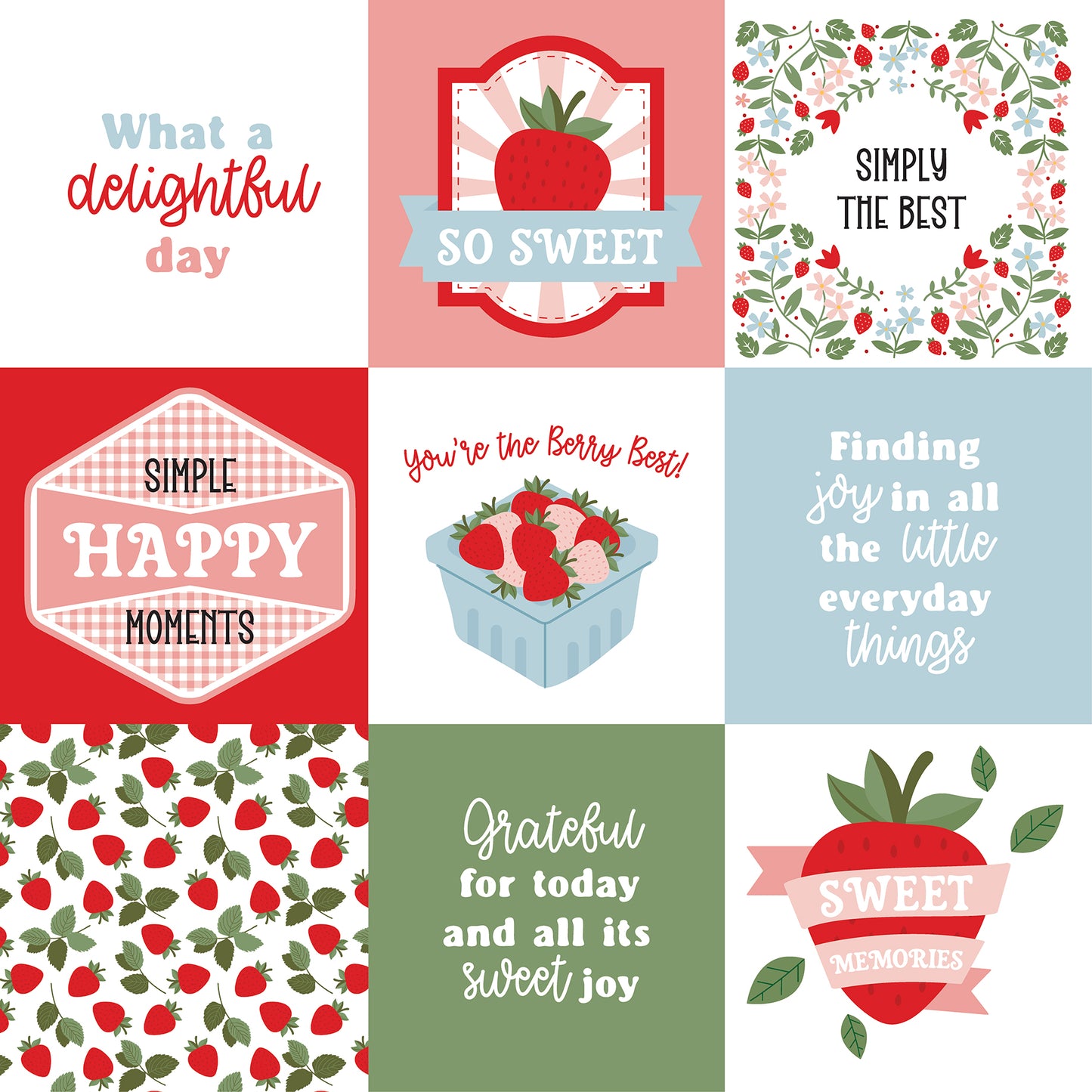 Echo Park - Strawberry Fields Collection - 12 x 12 Double Sided Paper - 4 x 4 Journaling Cards (Copy)