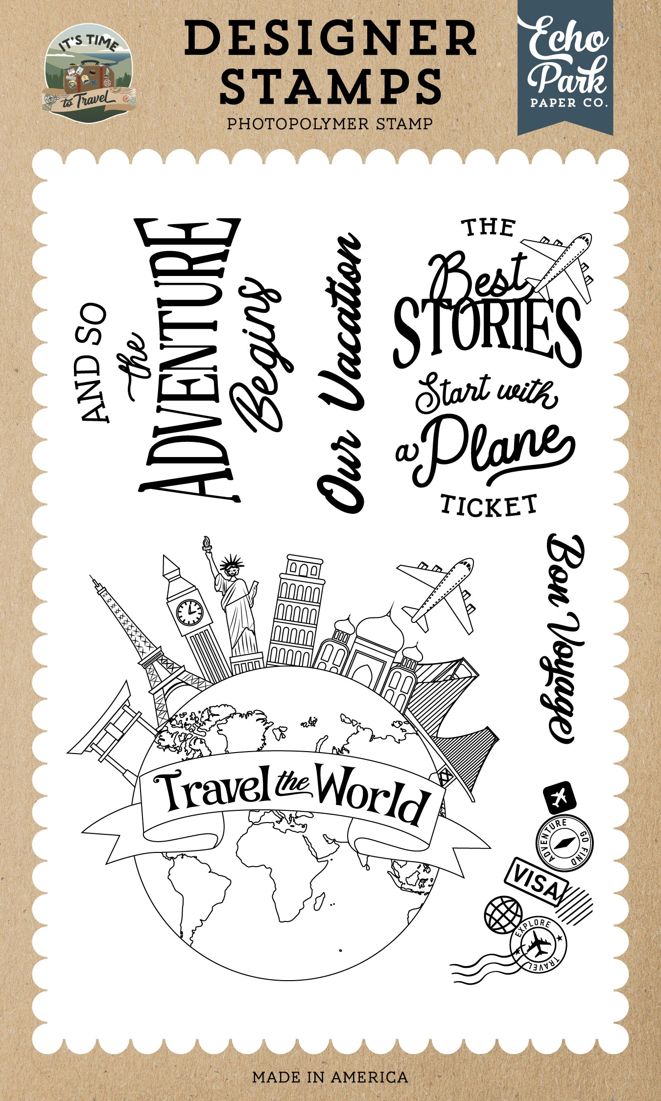 Echo Park - It's Time To Travel Collection - Clear Photopolymer Stamps - Travel The World Globe