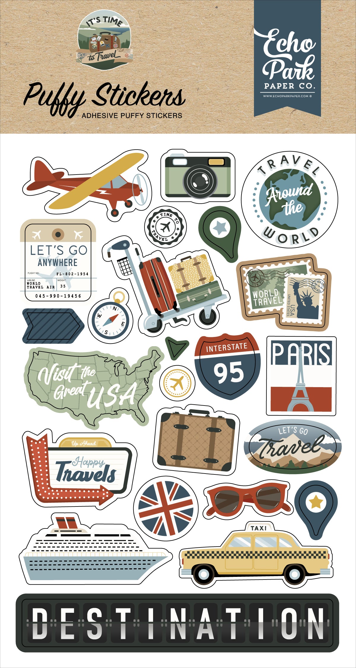 Echo Park - It's Time To Travel Collection - Puffy Stickers