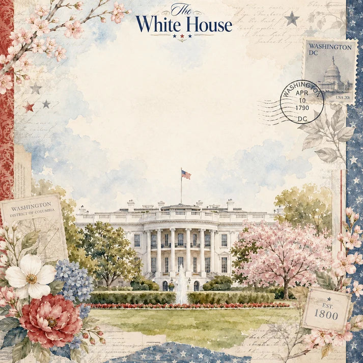 SSC Designs - Washington D.C. Collection - 12 x 12 Double Sided Scrapbook Paper - The White House