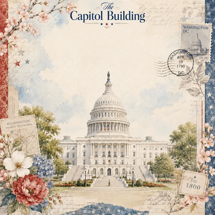 SSC Designs - Washington D.C. Collection - 12 x 12 Double Sided Scrapbook Paper - The Capitol Building