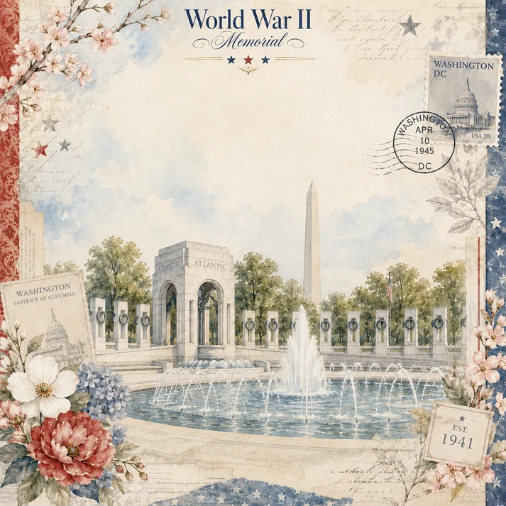 SSC Designs - Washington D.C. Collection - 12 x 12 Double Sided Scrapbook Paper - World War II Memorial