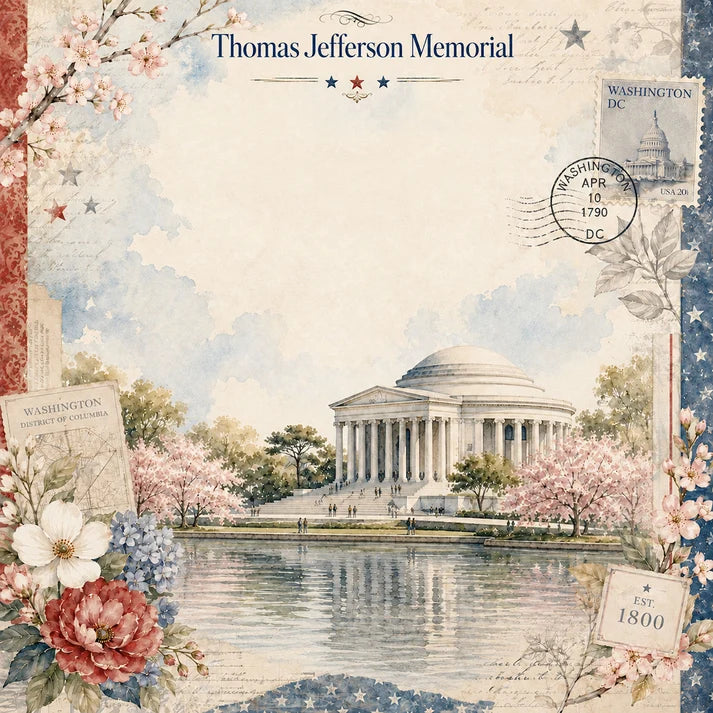 SSC Designs - Washington D.C. Collection - 12 x 12 Double Sided Scrapbook Paper - Thomas Jefferson Memorial