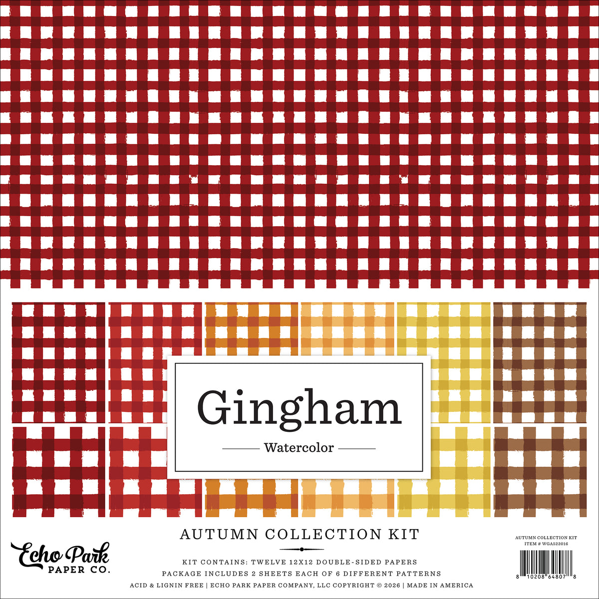 Echo Park - Watercolor Gingham Collection - 12 x 12 Paper pack - Autumn