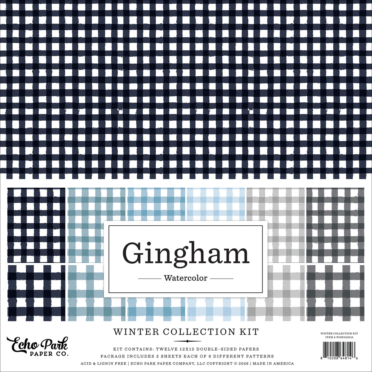 Echo Park - Watercolor Gingham Collection - 12 x 12 Paper pack - Winter