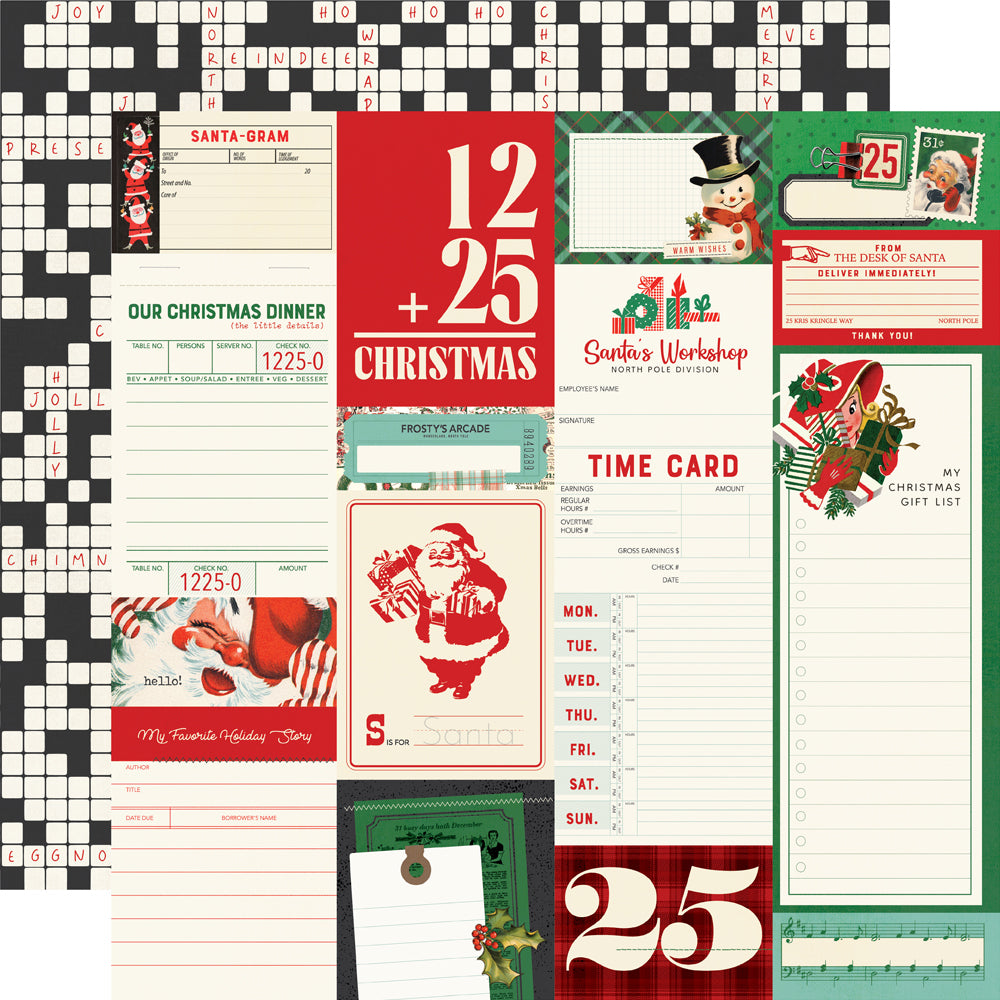 Simple Stories - Simple Vintage Holly Jolly Collection - 12 x 12 Double Sided Paper - Journal Elements