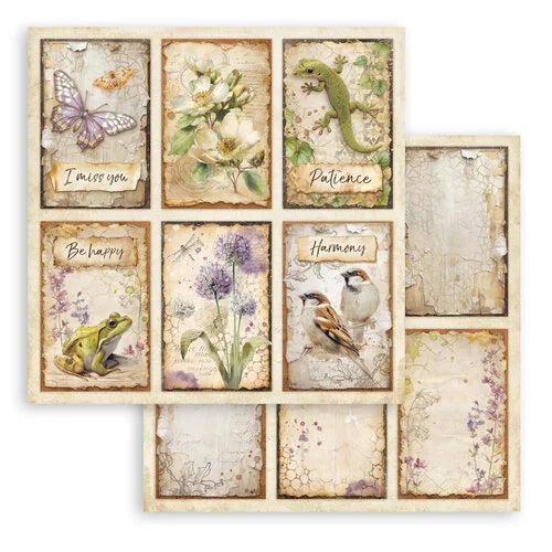 Set of decorative cards with nature-themed illustrations and inspirational phrases.